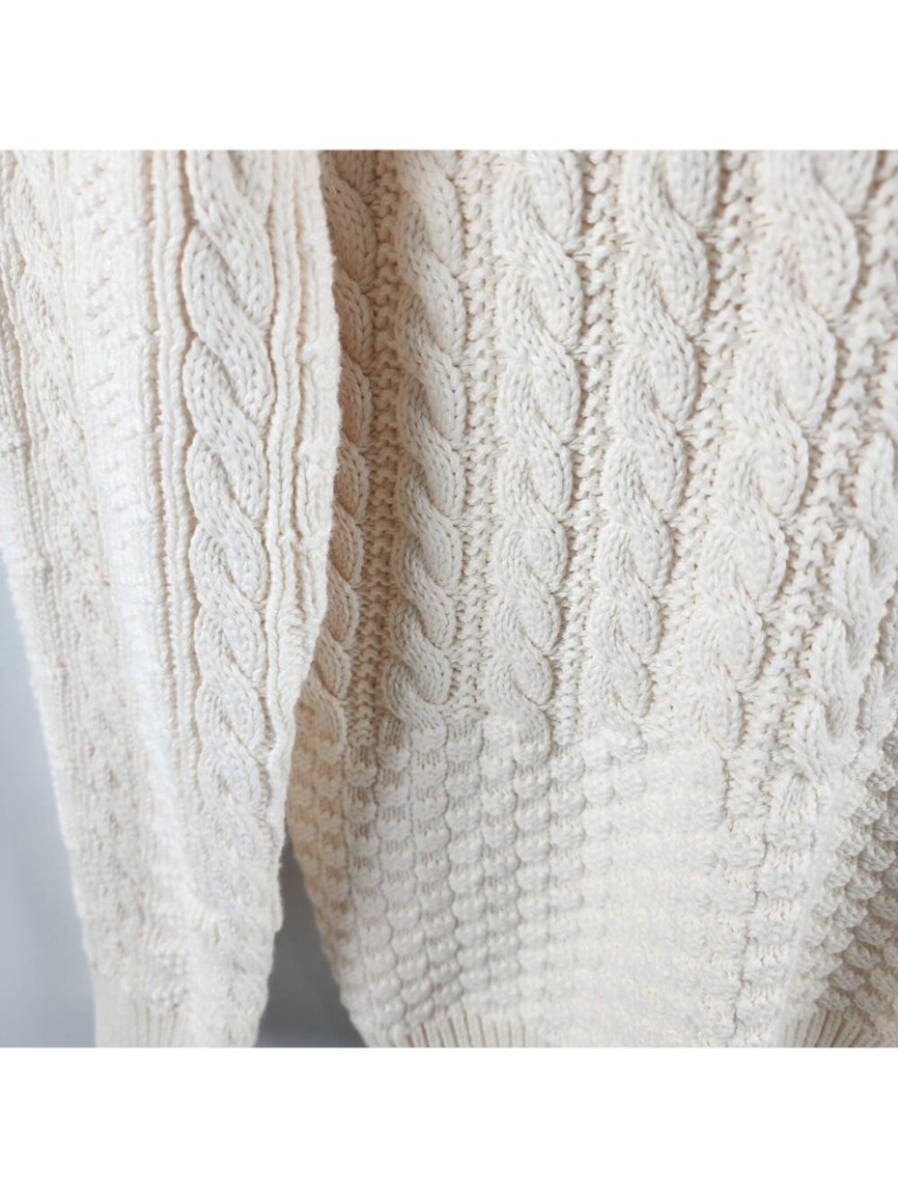 J Crew Sweater Mens Large Cream Cable Knit Pullover - Picture 7 of 9